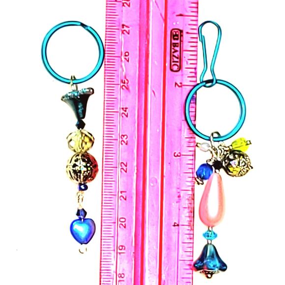 2 Handmade Crystal Glass Sterling Silver & Metal Keyrings - Picture 2 of 8